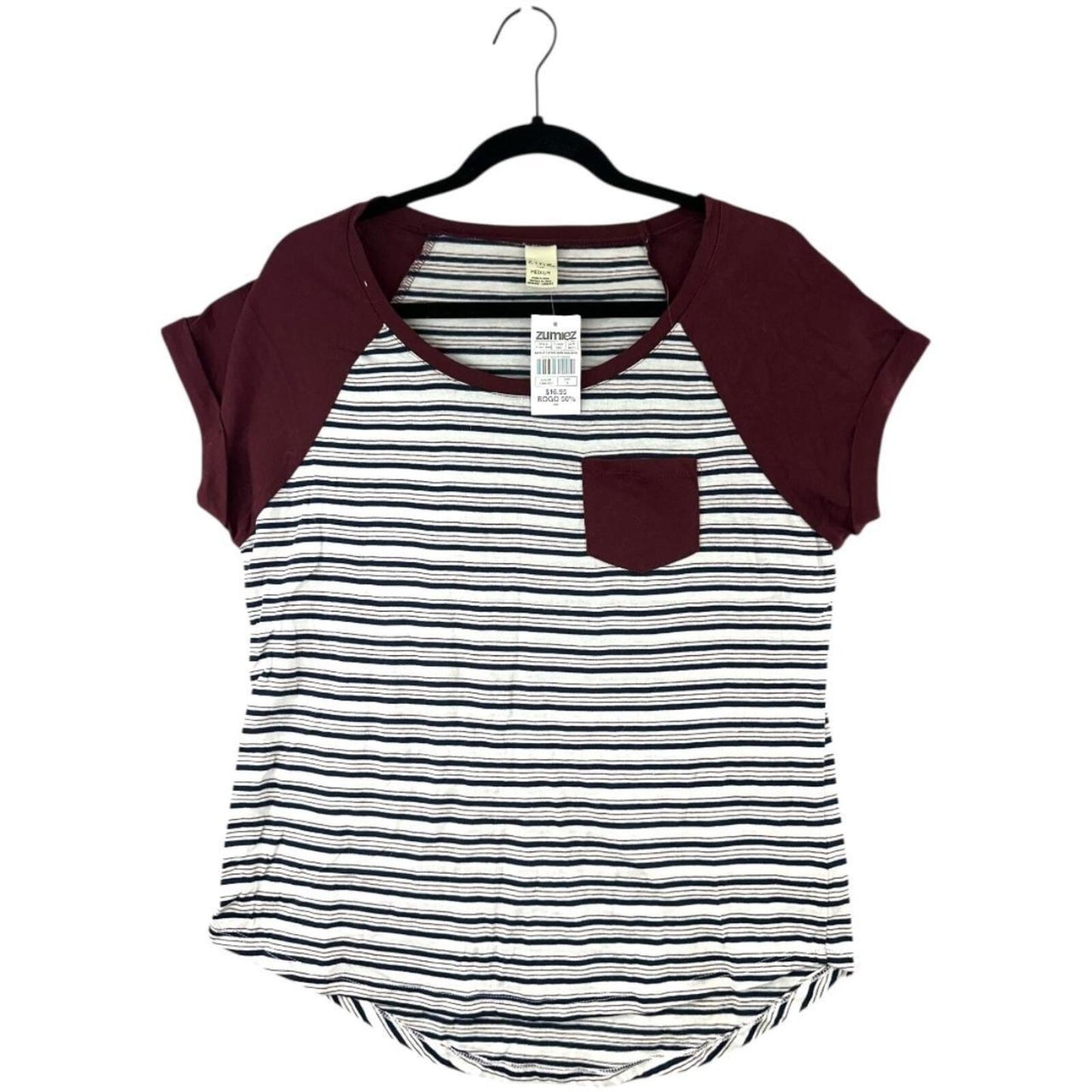 NWT Zine by Zumiez Maroon Striped Pocket Tee