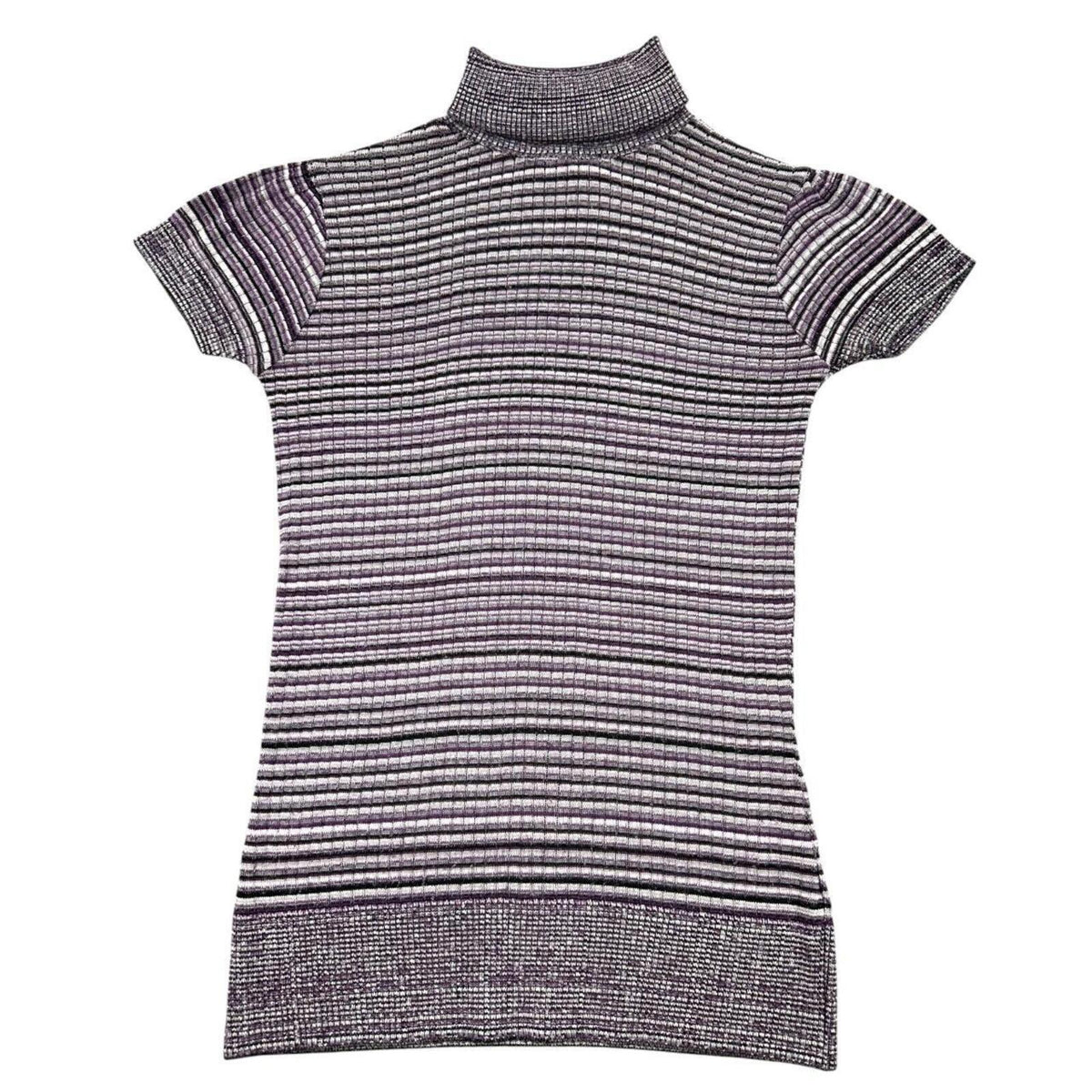 Y2K iZ Byer Purple and White Short Sleeve Turtleneck Knit Top