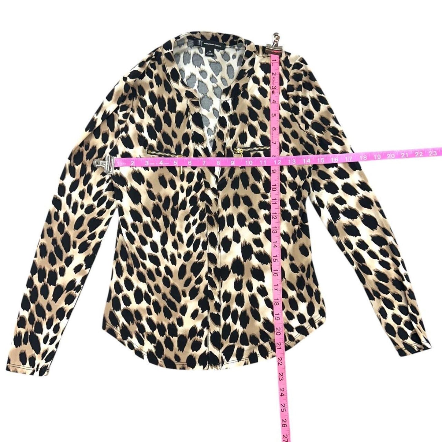 INC International Concepts Leopard Print Y2K Mob Wife Office Siren Animal Blouse