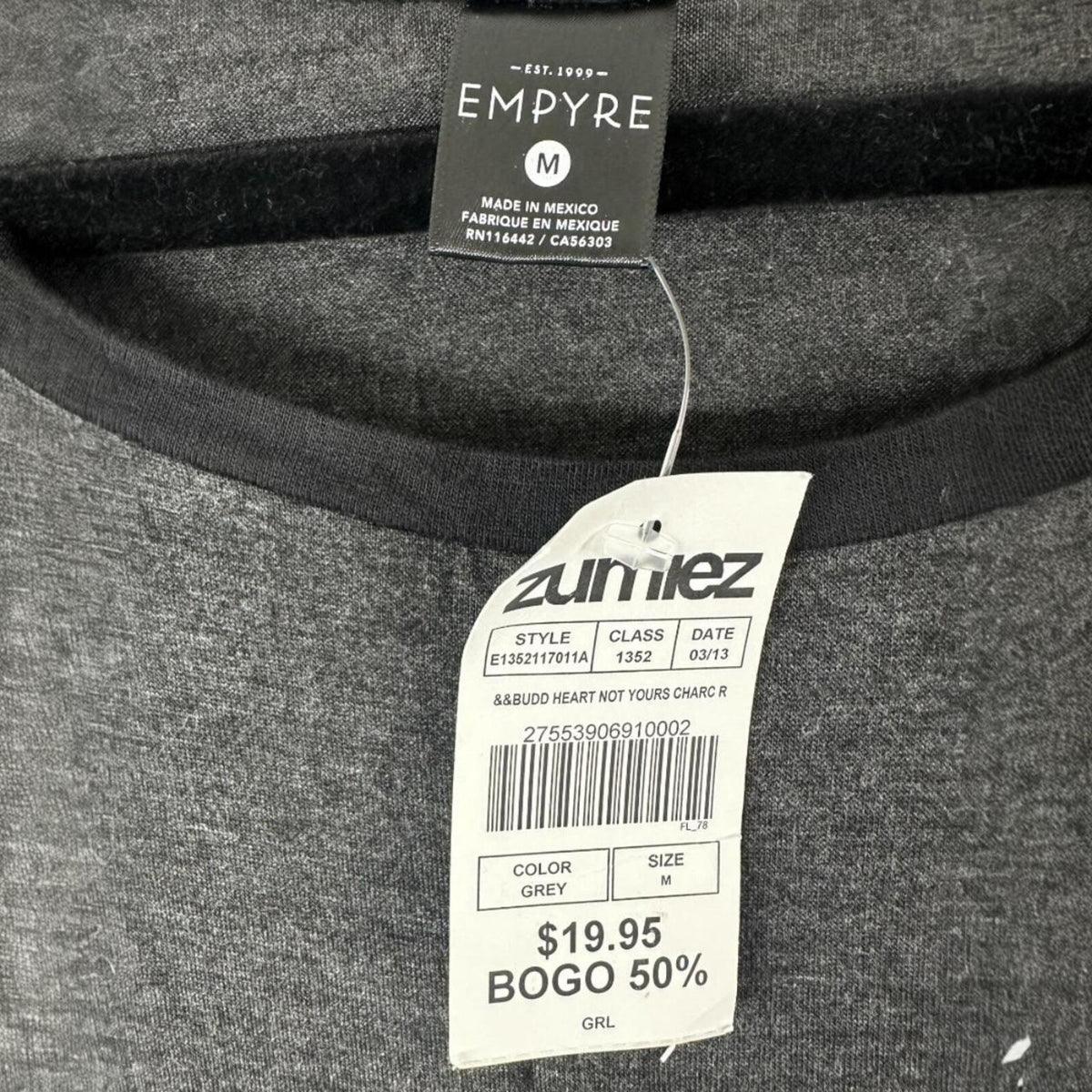 NWT Empyre Grey Graphic Tee with Not Yours Heart Patch