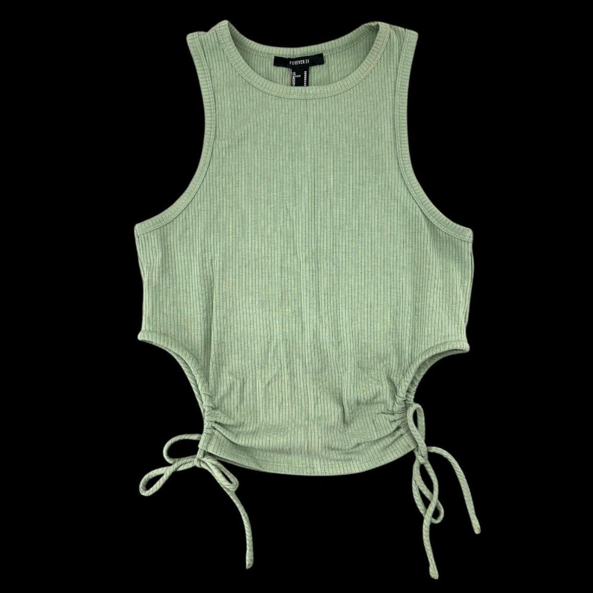 FOREVER 21 Sage Green Ribbed Tank Top with Adjustable Side Ties Y2K Preppy