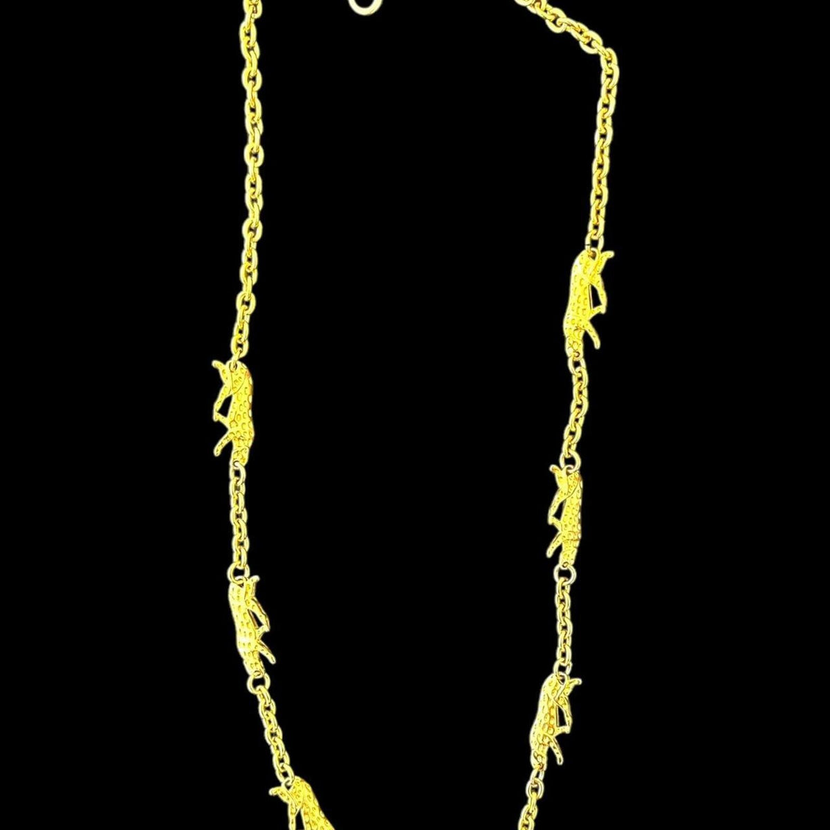 Gold Tone Leopard Charm Chain Necklace