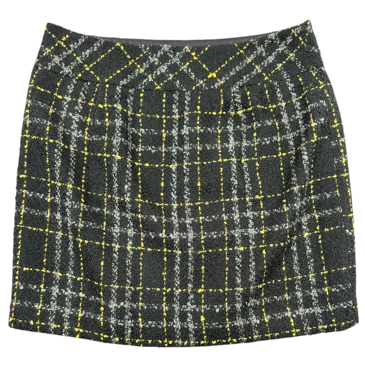 Ann Taylor LOFT Plaid Tweed Pencil Skirt Black Gray Yellow Classic