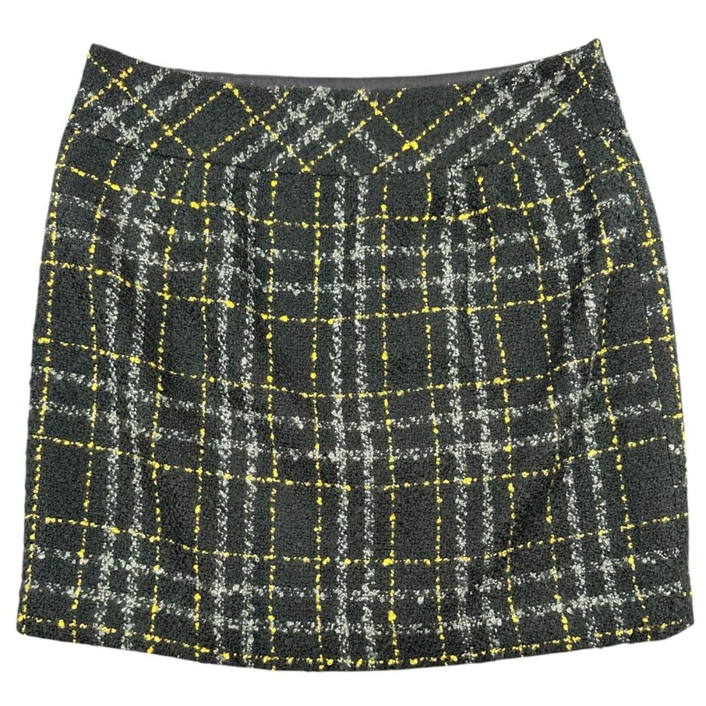 Ann Taylor LOFT Plaid Tweed Pencil Skirt Black Gray Yellow Classic