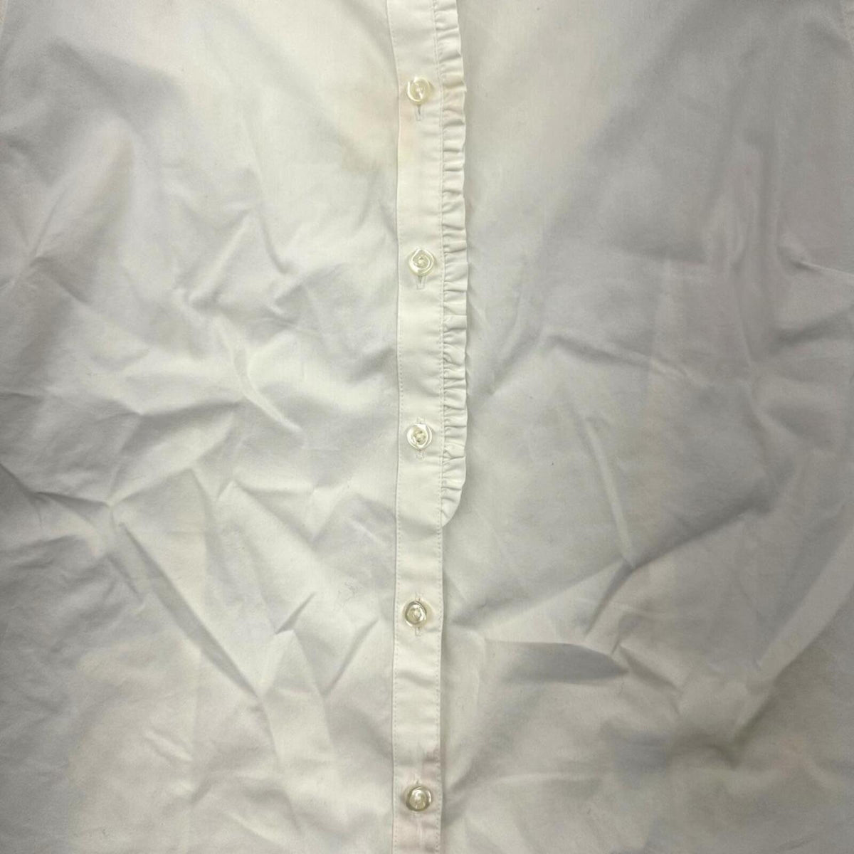 Lands' End White Sleeveless Button Up Shirt with Ruffle Collar