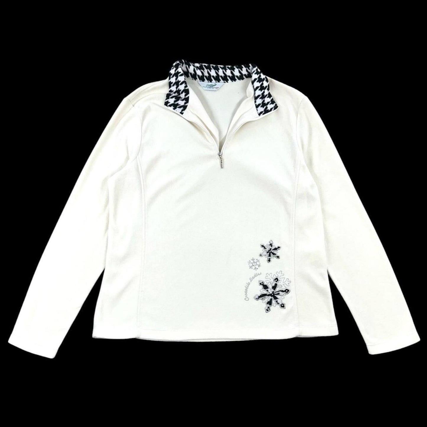 Crocodile White Fleece Quarter Zip Pullover with Houndstooth Collar