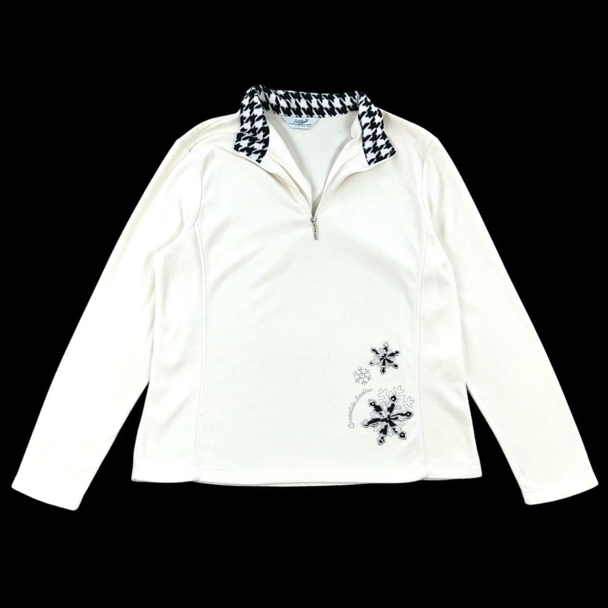 Crocodile White Fleece Quarter Zip Pullover with Houndstooth Collar