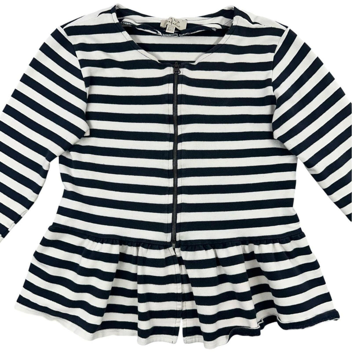 ZARA Trafaluc Navy White Striped Peplum Jacket with Front Zipper