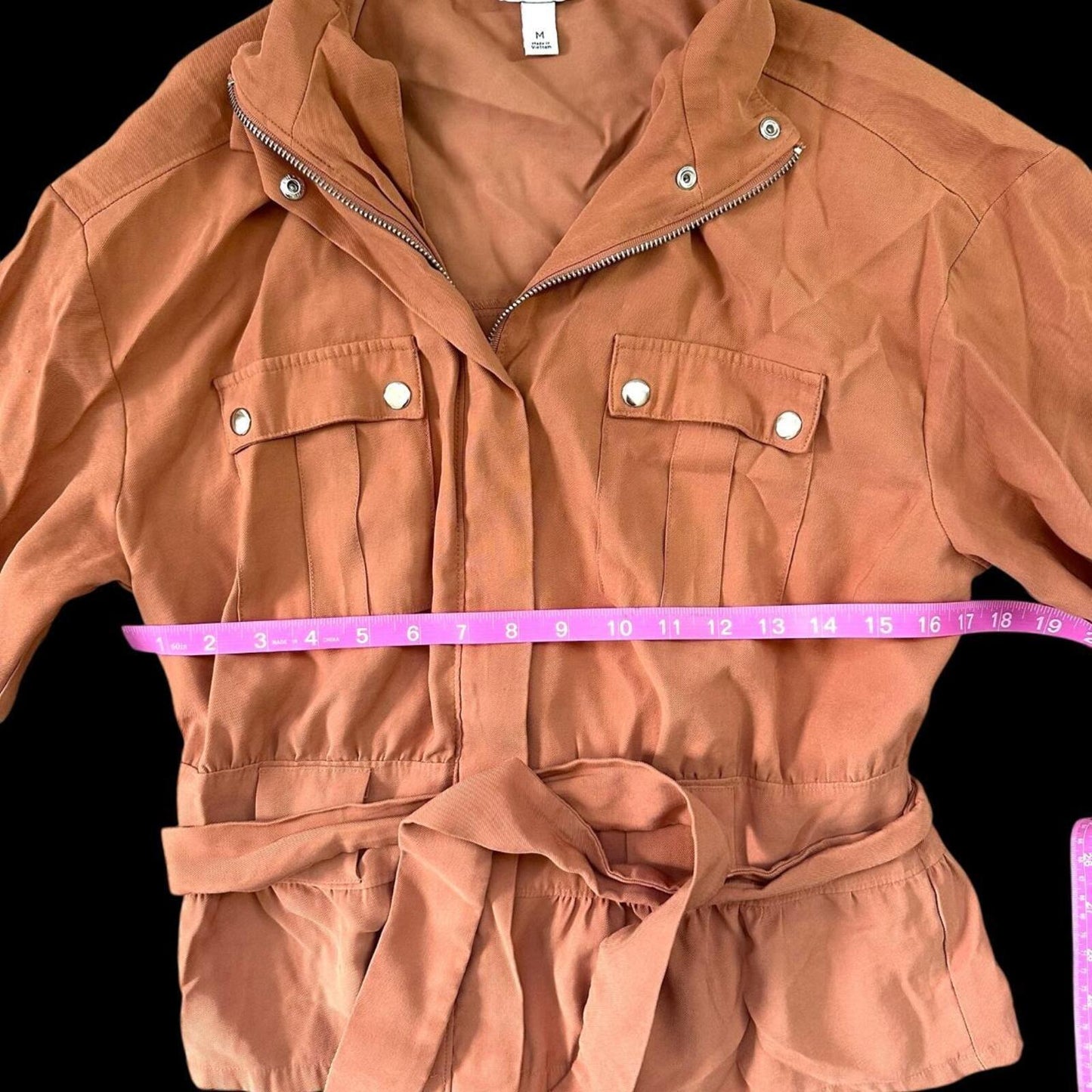 Nine West Belted Utility Military Shacket Pink Orange Bohemian Casual Preppy