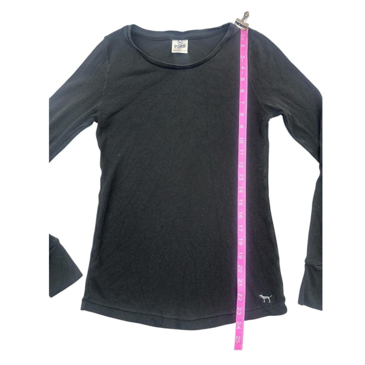 Victoria's Secret PINK Black Thermal Waffle Knit Long Sleeve Shirt Y2K