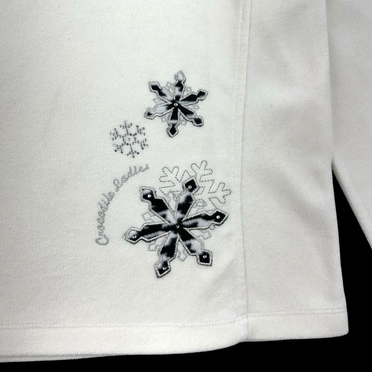 Crocodile White Fleece Quarter Zip Pullover with Houndstooth Collar