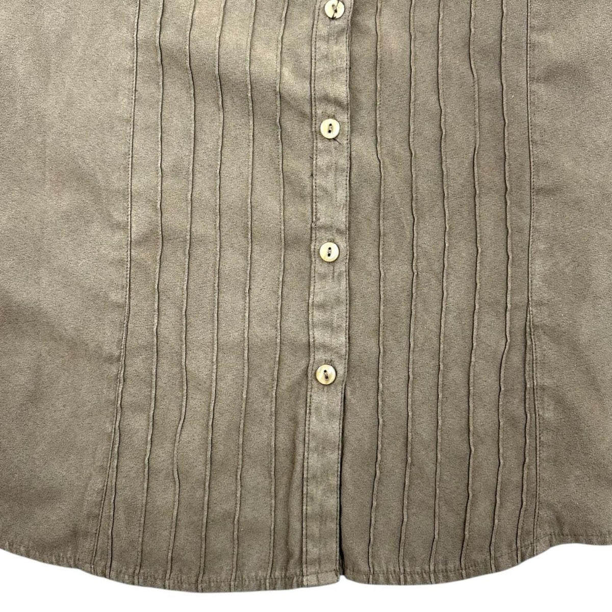 Lemon Grass Studio Faux Suede Button Up Shirt with Pintuck Detail Brown