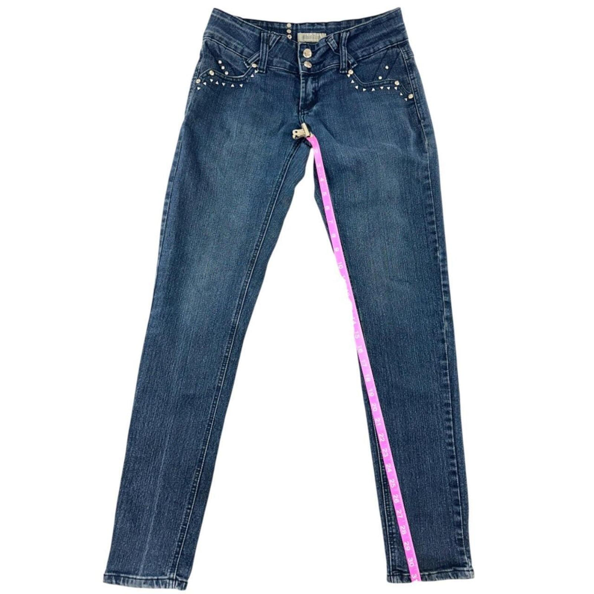 Miss Rudy Dark Wash Embellished Skinny Jeans Y2K Bohemian Indie