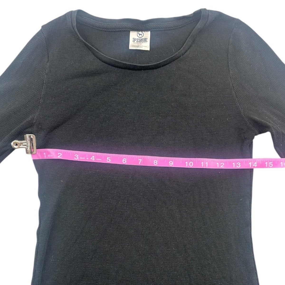 Victoria's Secret PINK Black Thermal Waffle Knit Long Sleeve Shirt Y2K