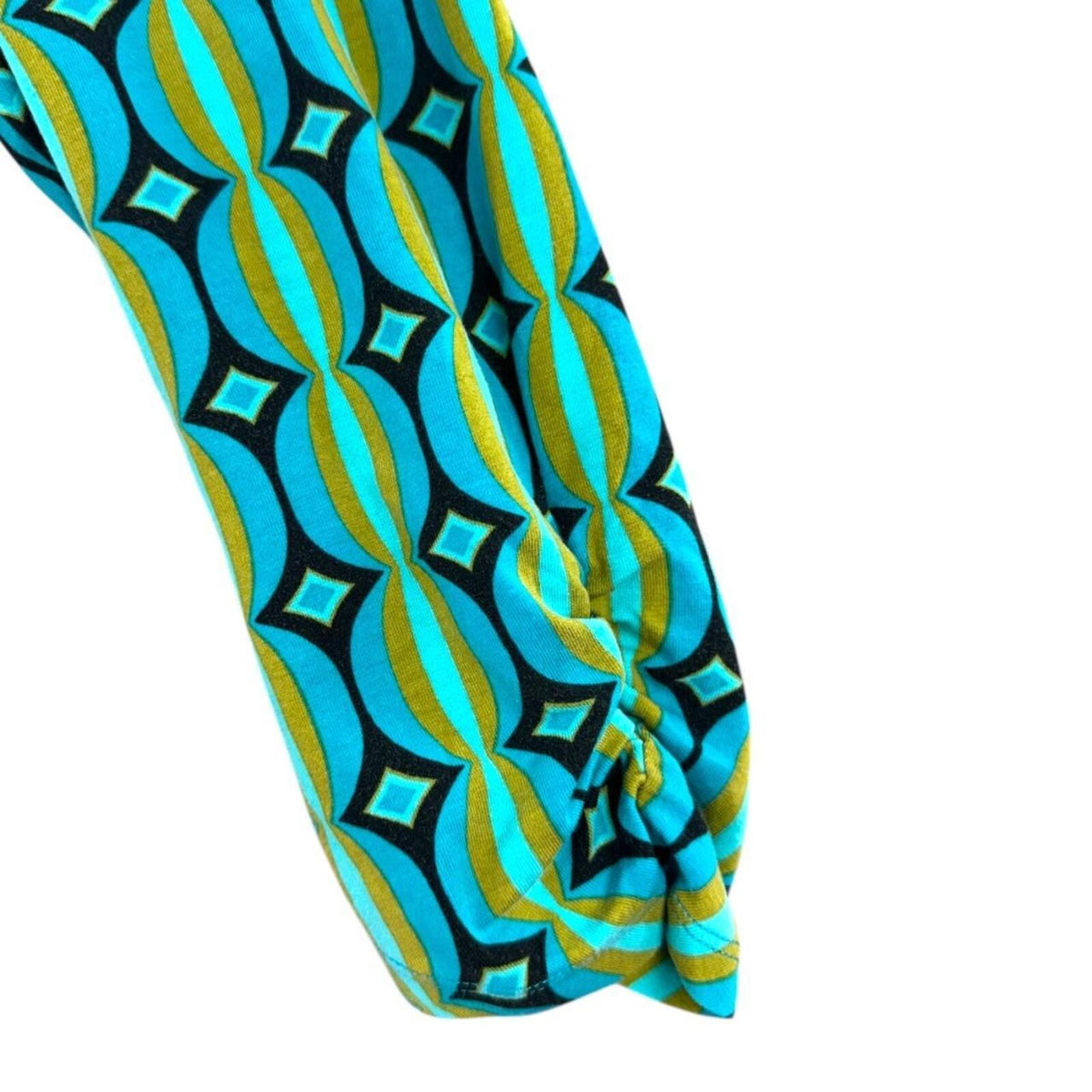Bisous Y2K Retro Indie Blue Multi Geometric Print V Neck 3/4 Sleeve Blouse