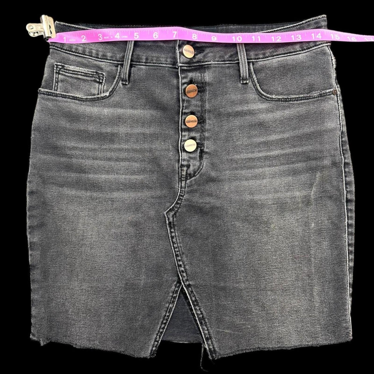 Sanctuary Denim Mini Skirt Black Gray Button Front Raw Frayed Hem Streetwear