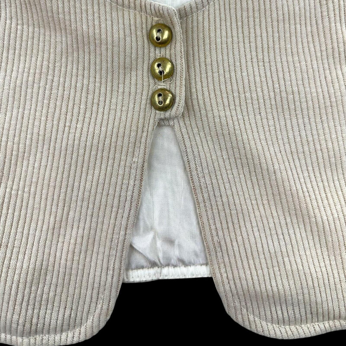 Beige Ribbed Waistcoat Vest with Three Button Closure and V Neck