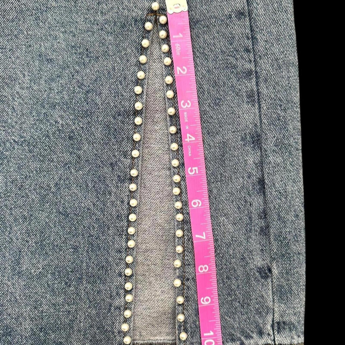 Up Jeans Denim Skirt with Pearl Detailing and Slit Blue