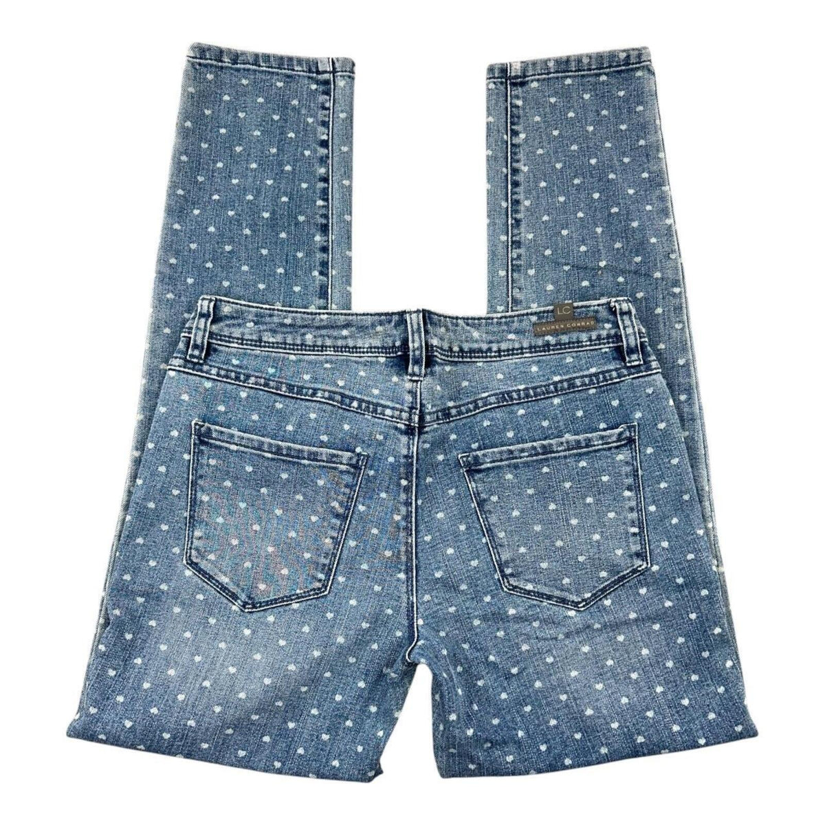LC Lauren Conrad The Pencil Jeans Blue Denim White Heart Print Y2K Coquette