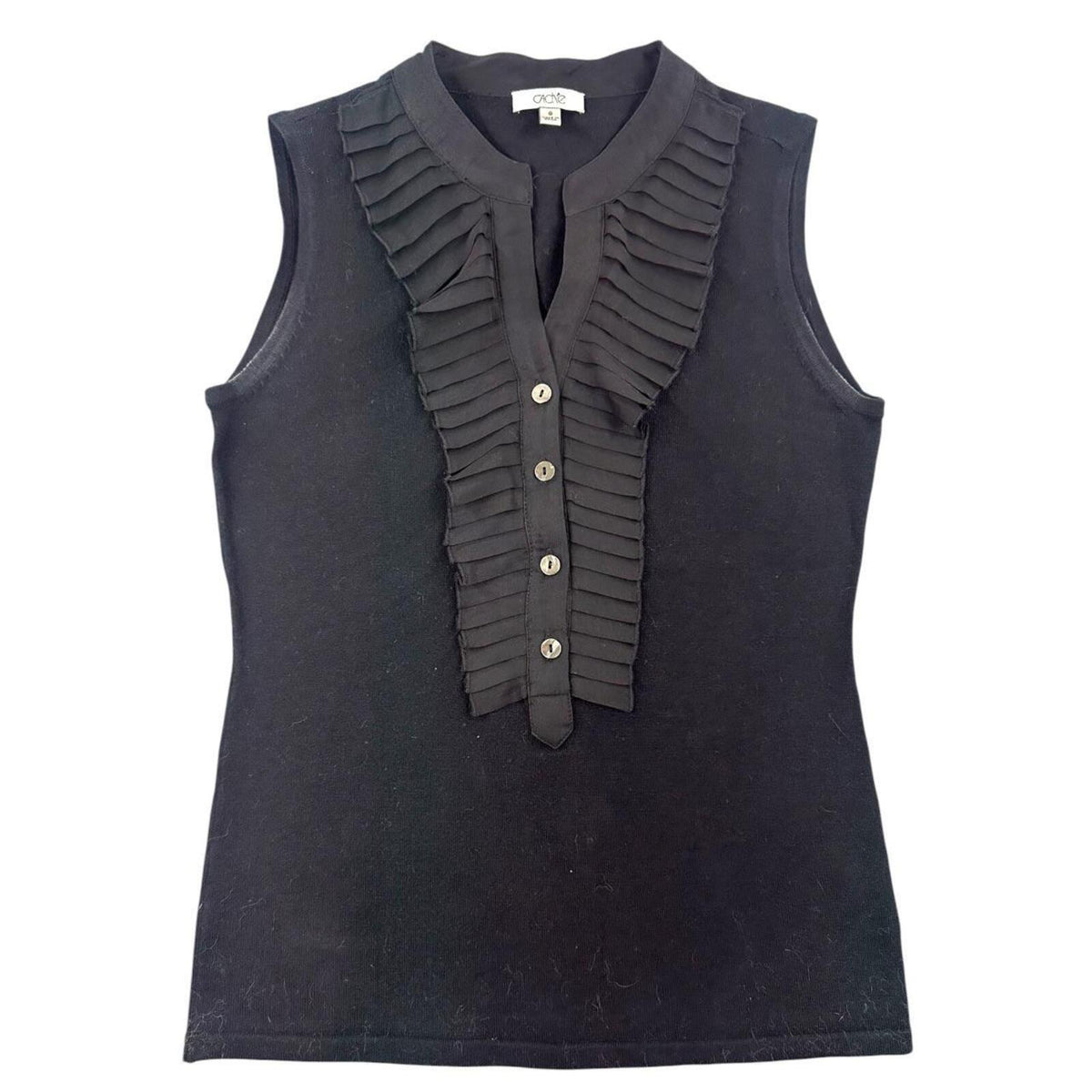 Cache Vintage Black Pleated Ruffle Sleeveless Blouse Y2K Minimalist