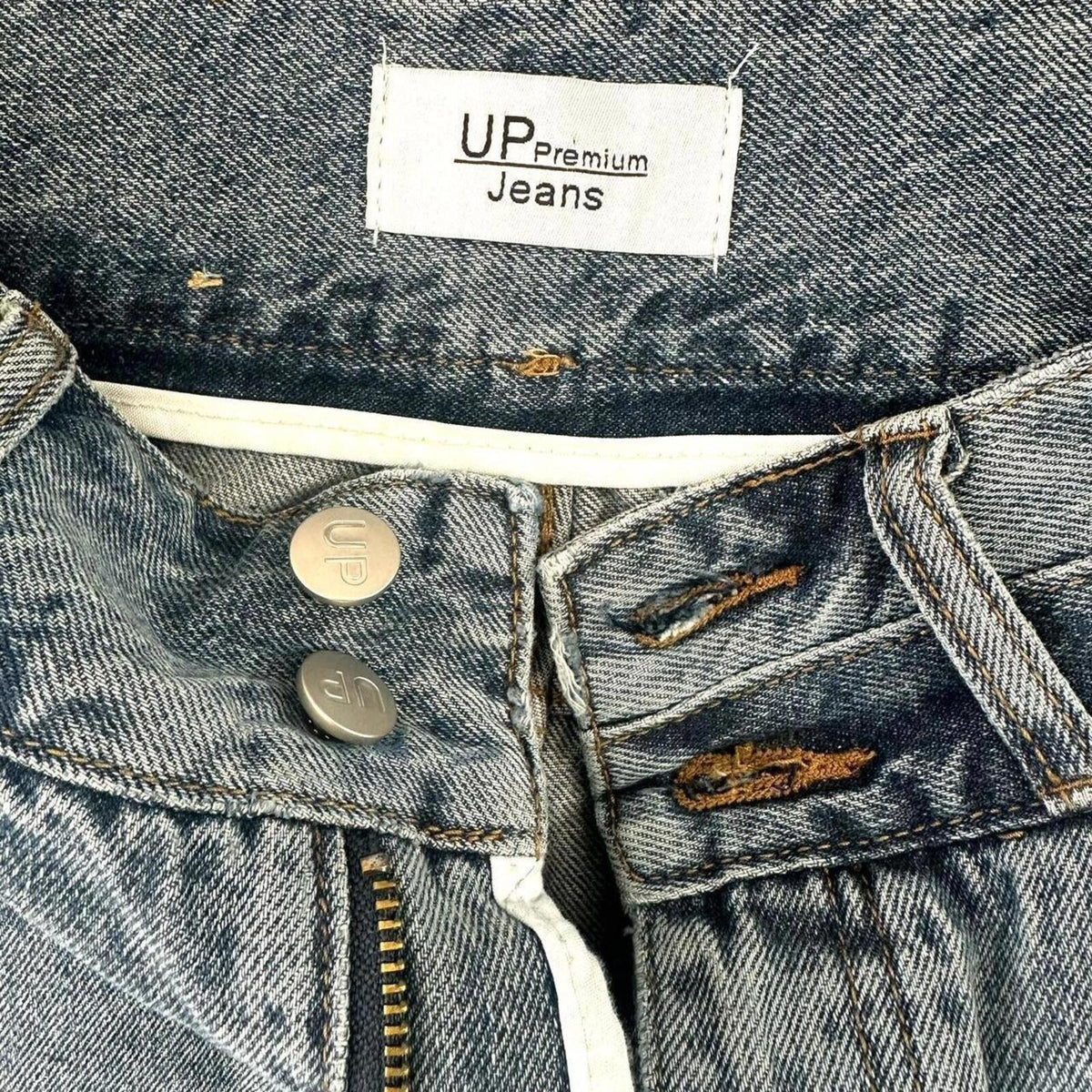 Up Jeans Denim Skirt with Pearl Detailing and Slit Blue