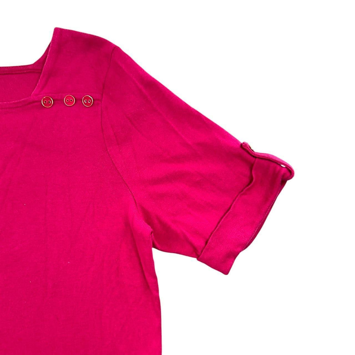 Croft & Barrow Vibrant Fuchsia Boatneck Top with Decorative Shoulder Buttons