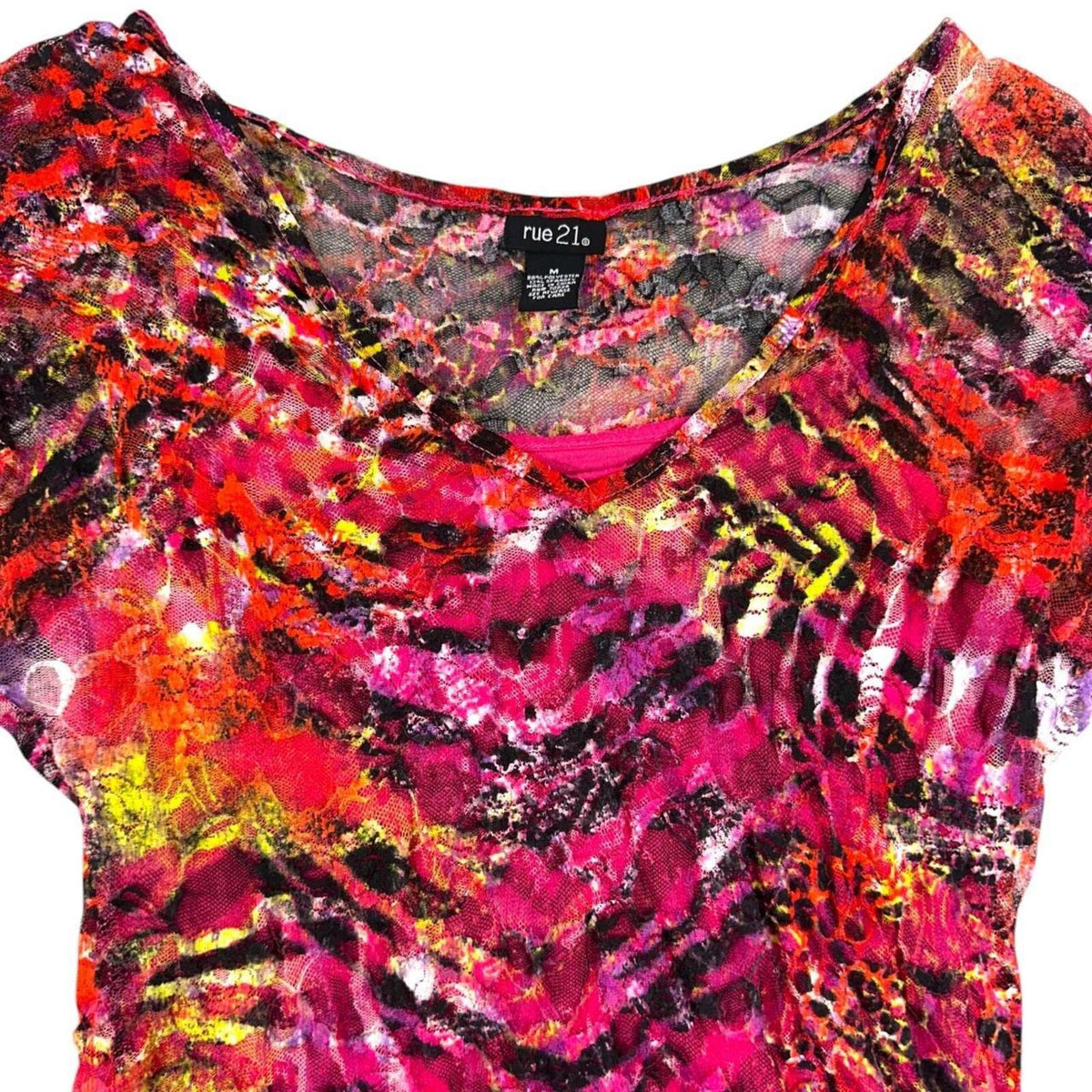 Y2K rue21 Pink Abstract Animal Print Side Tie Tee