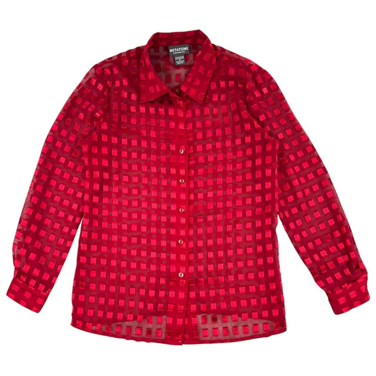 Notations Vintage Sheer Red Checkered Burnout Blouse Y2K Indie Office