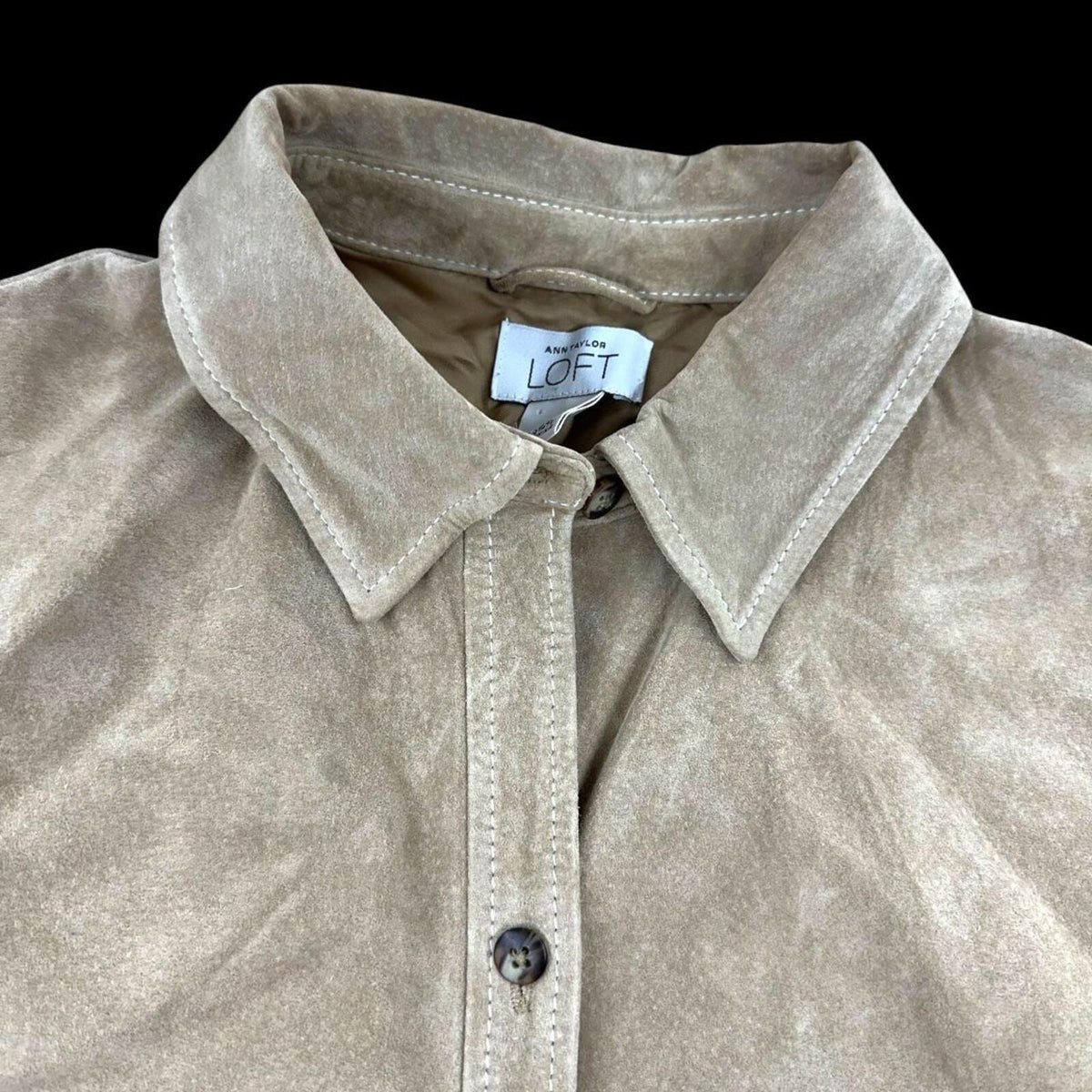 LOFT Vintage Tan Suede Button Down Jacket Minimalist Western Y2K Cowgirl