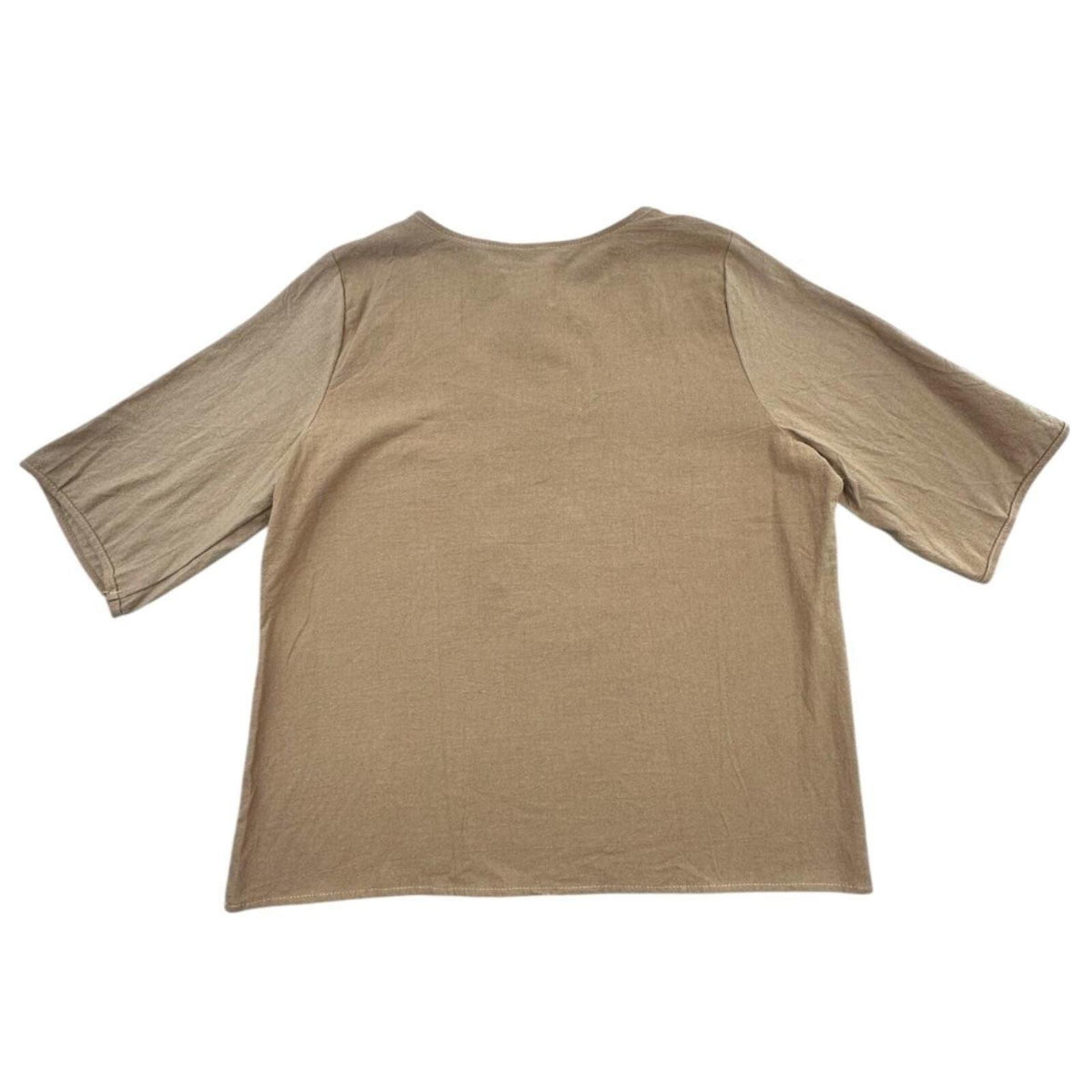 Tan Embroidered Bohemian Henley Top 3/4 Sleeves