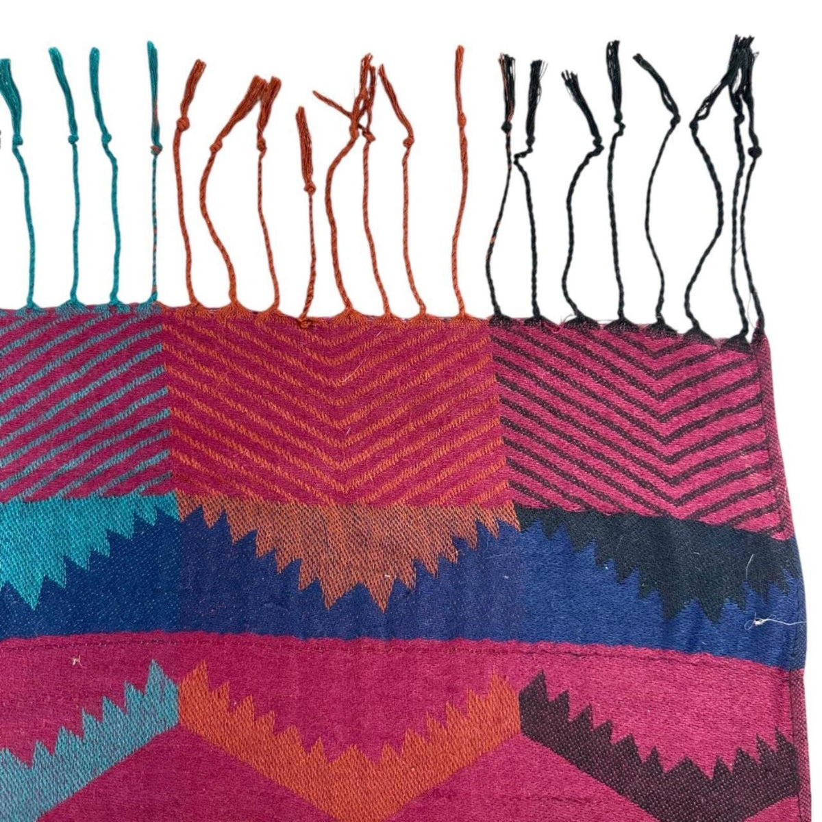 Colorful Geometric Patterned Scarf with Fringe