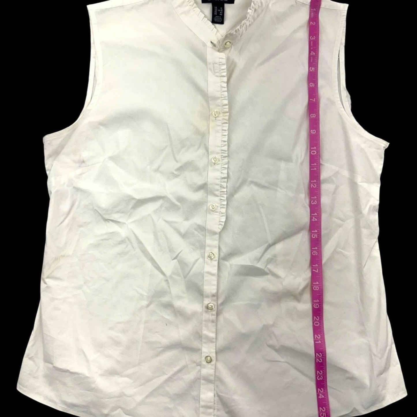Lands' End White Sleeveless Button Up Shirt with Ruffle Collar