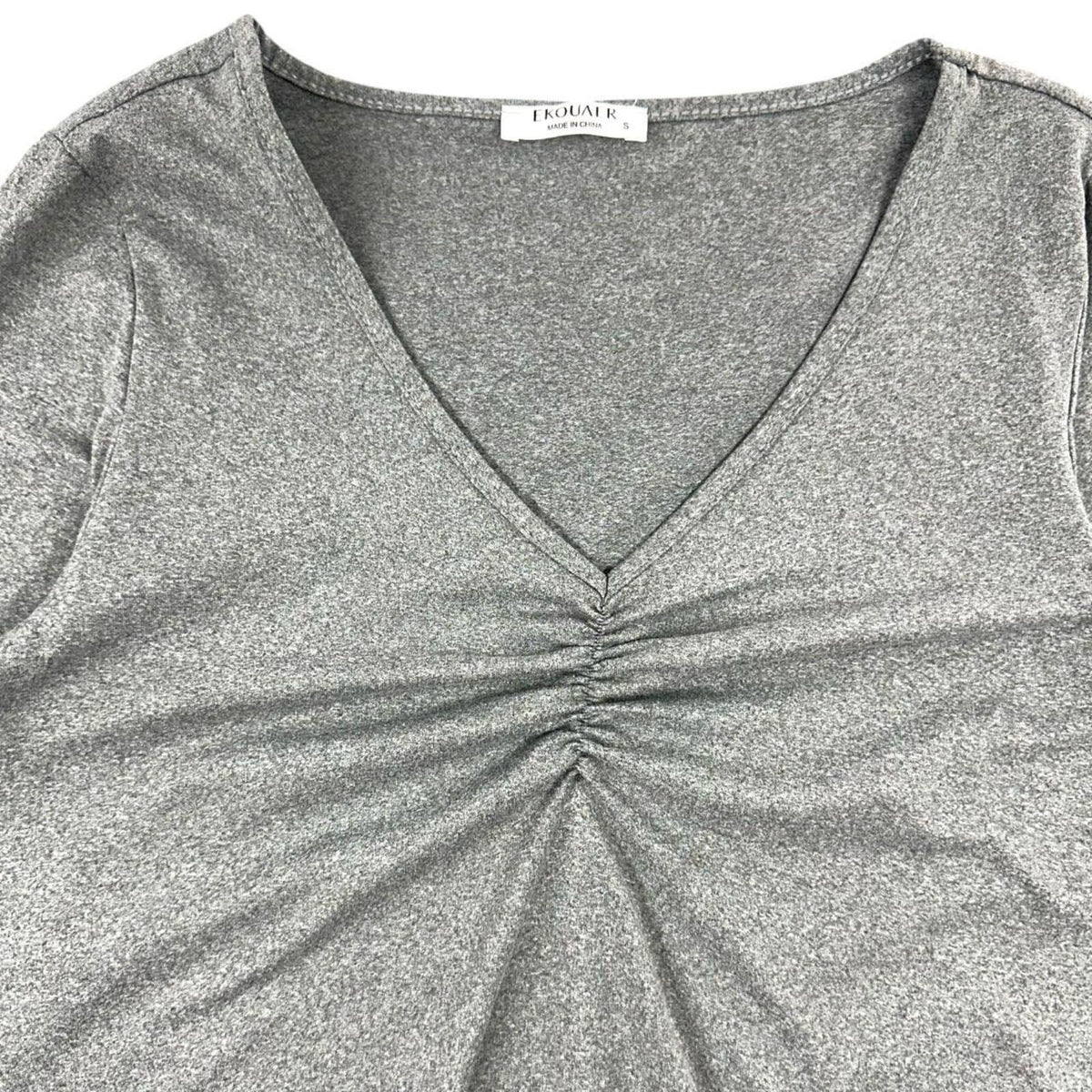 Ekouaer Grey Ruched V Neck Top Y2K Style