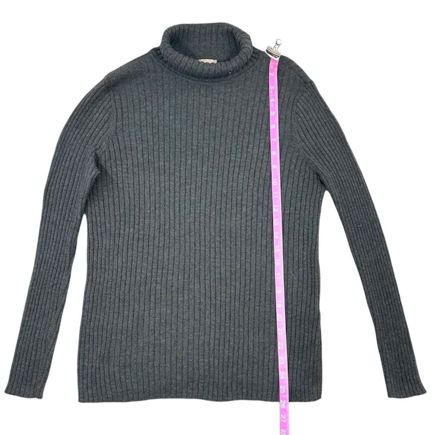 Chico's Ribbed Gray Turtleneck Sweater Soft Vertical Knit Minimalist