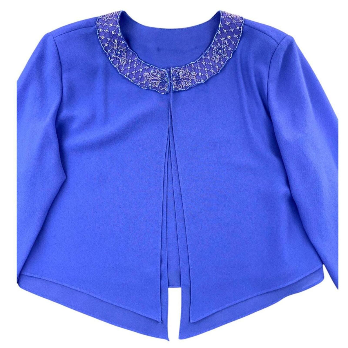Purple Cropped Beaded Open Front Jacket Stylish Glam Bohemian
