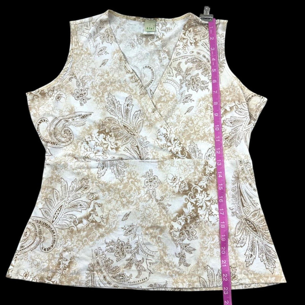 Kiwi Y2K Sleeveless Faux Wrap Paisley Top in Cream and Gold