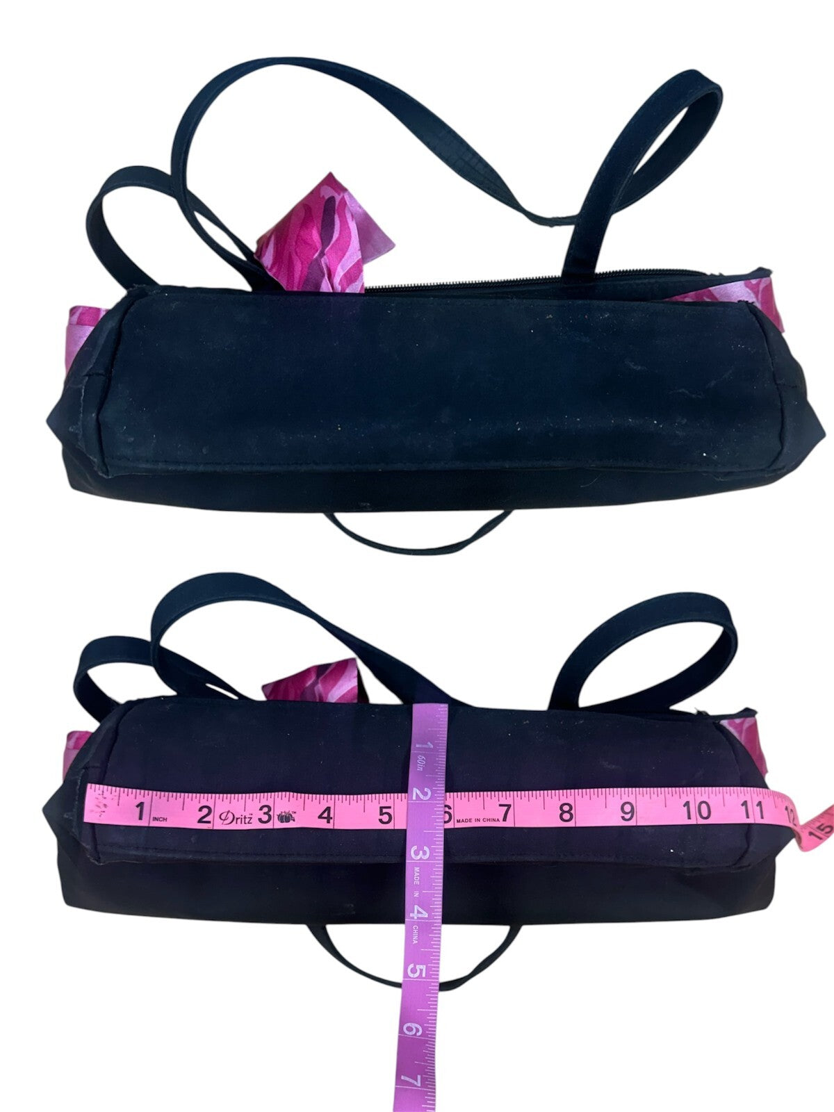 Black Tote Bag with Pink Scarf Detail