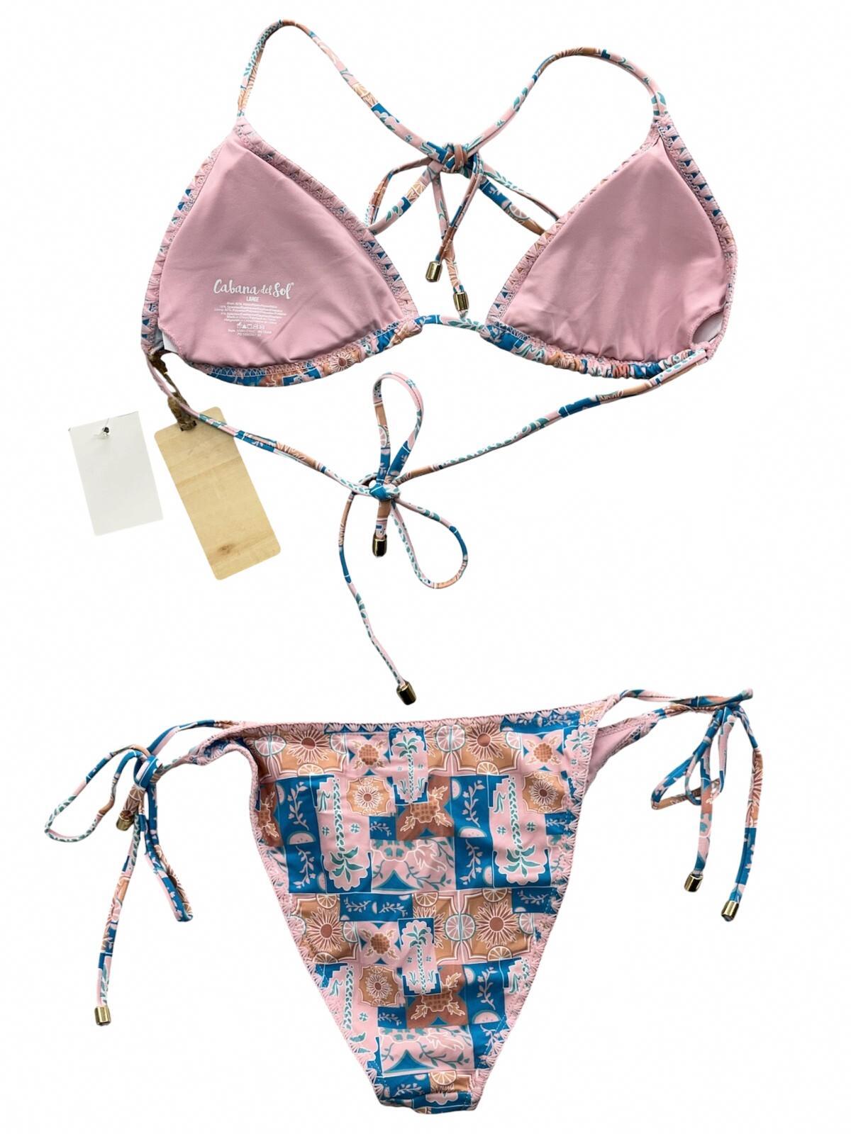 NWT Cabana Del Sol Pink Patchwork Two Piece Bikini Set