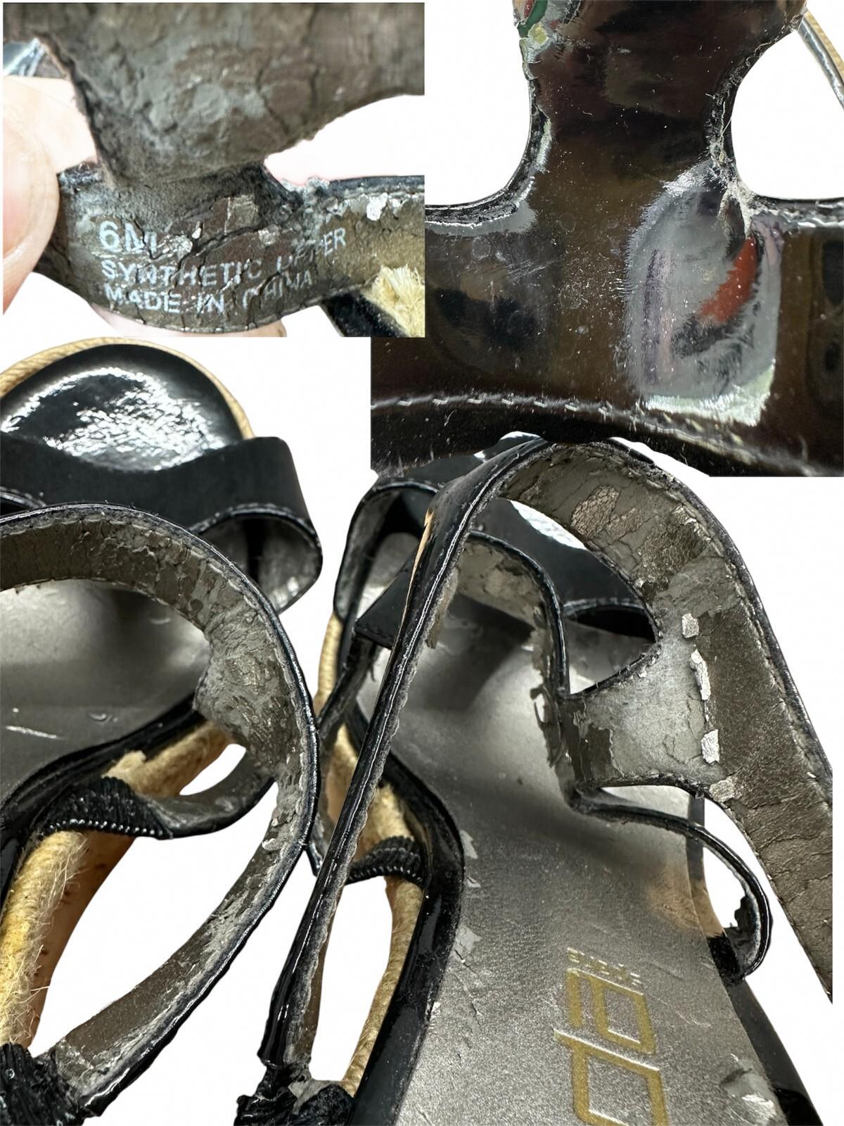 Moda Black Patent Cork Wedge Sandals Wedges