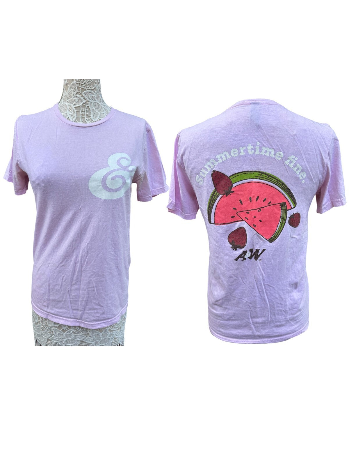Y2K Retro A&W T-Shirt with Watermelon & Strawberry Graphic