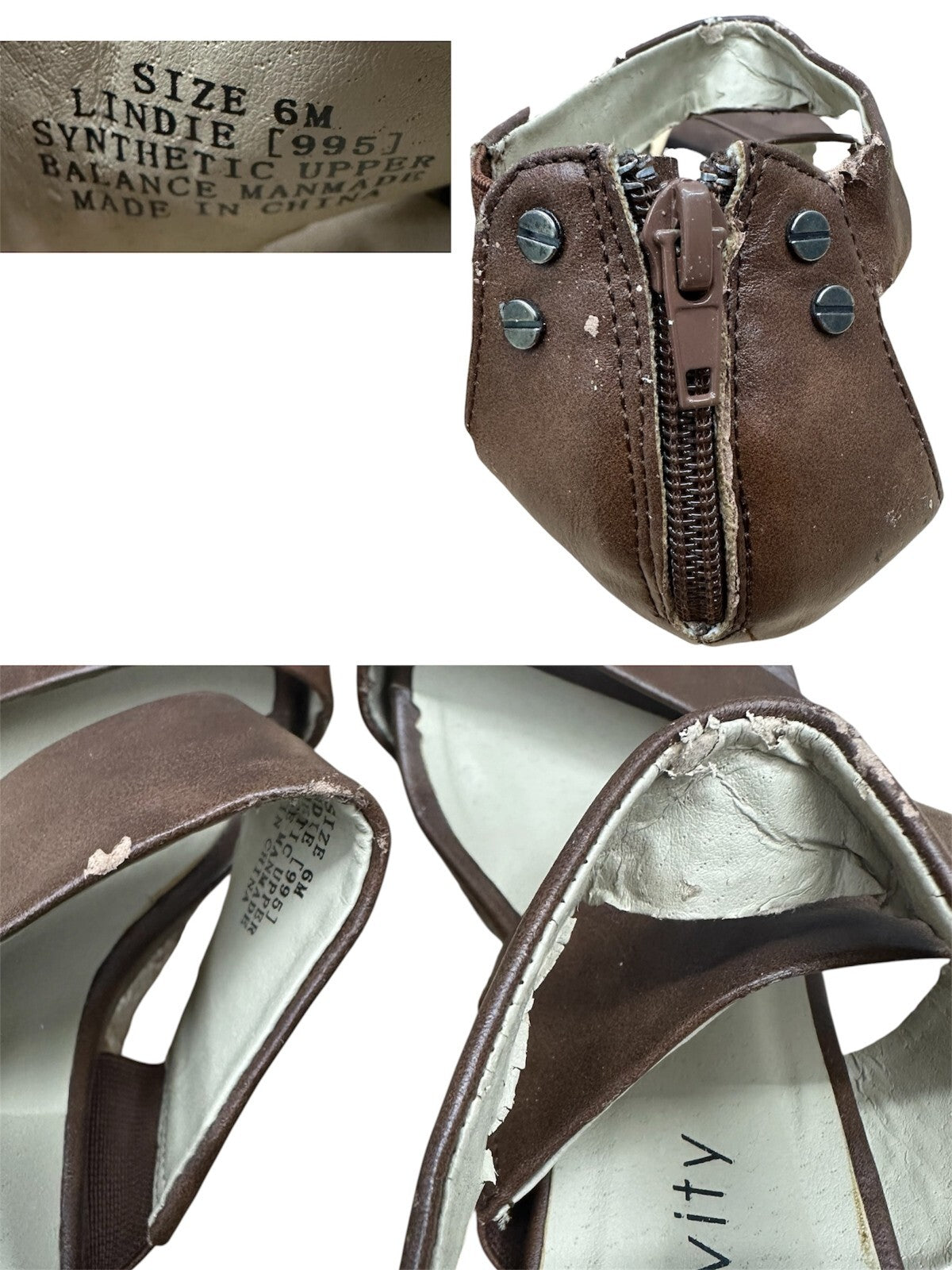 Relativity Brown Wedge Sandals Vintage Inspired with Back Zipper and Studs