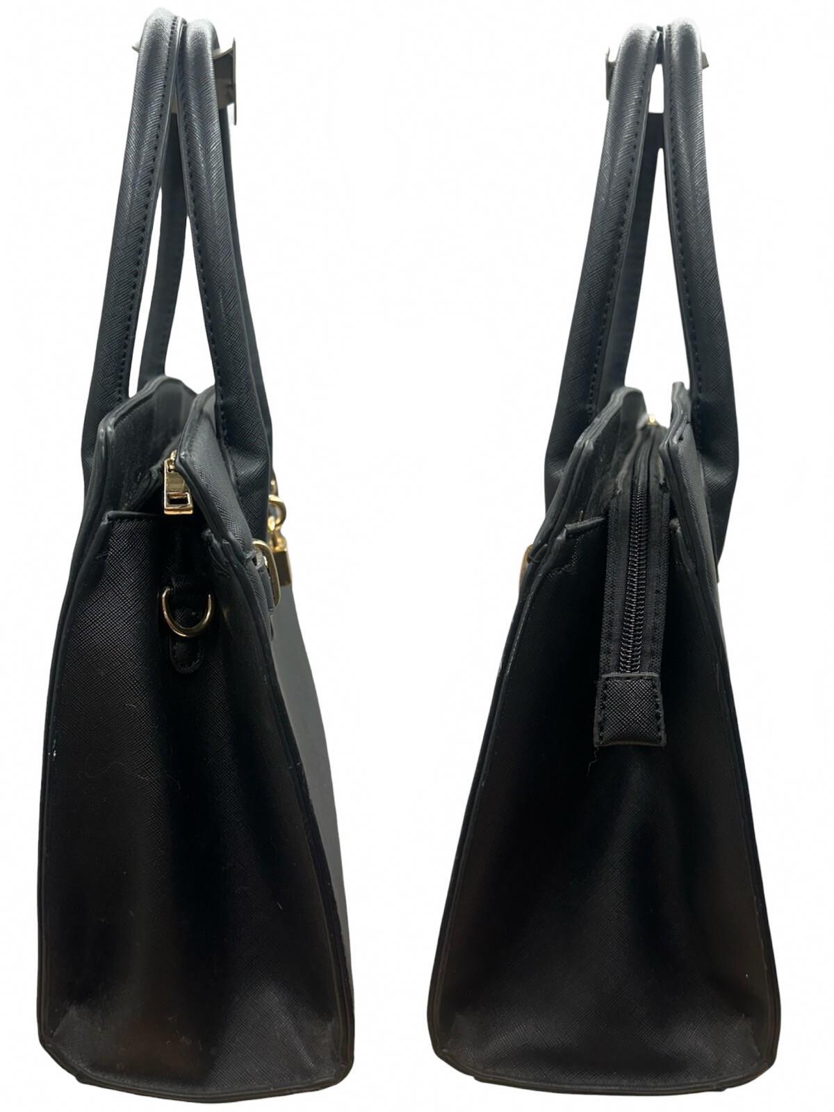 Classic Black Structured Satchel Bag with Gold Lock Detail
