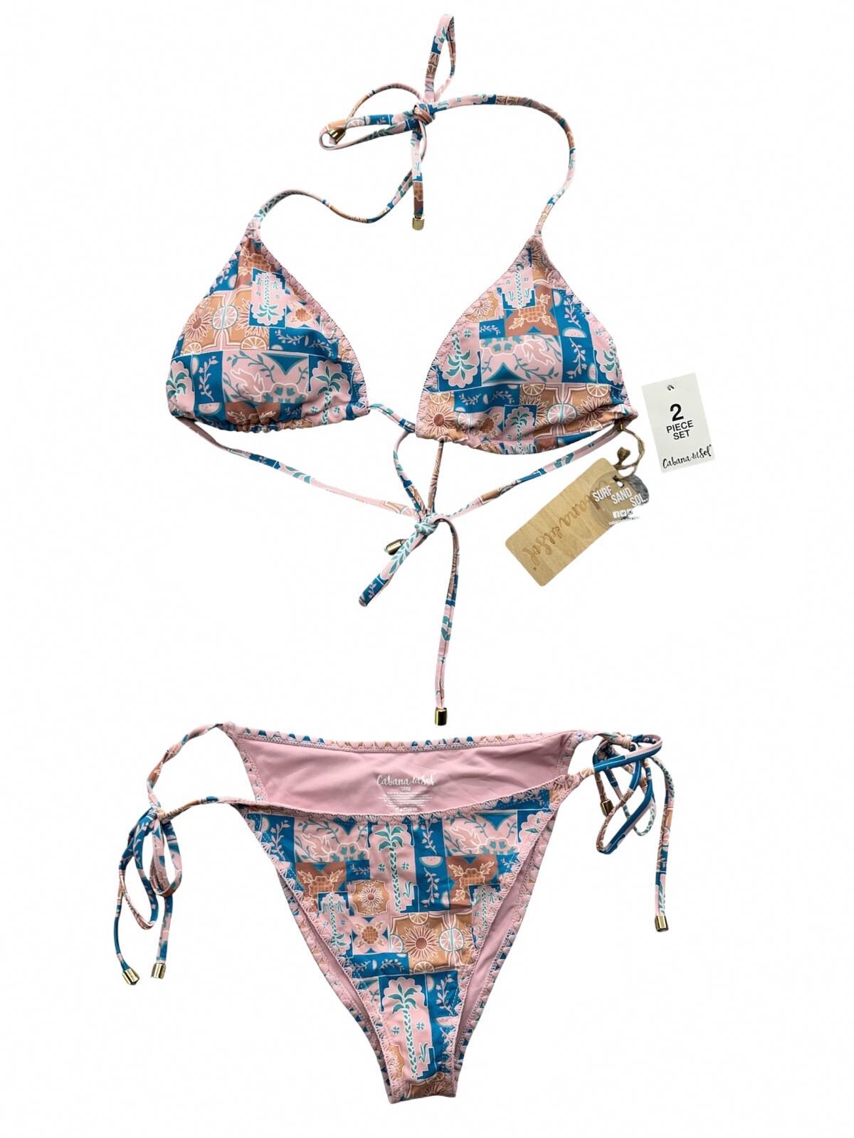 NWT Cabana Del Sol Pink Patchwork Two Piece Bikini Set