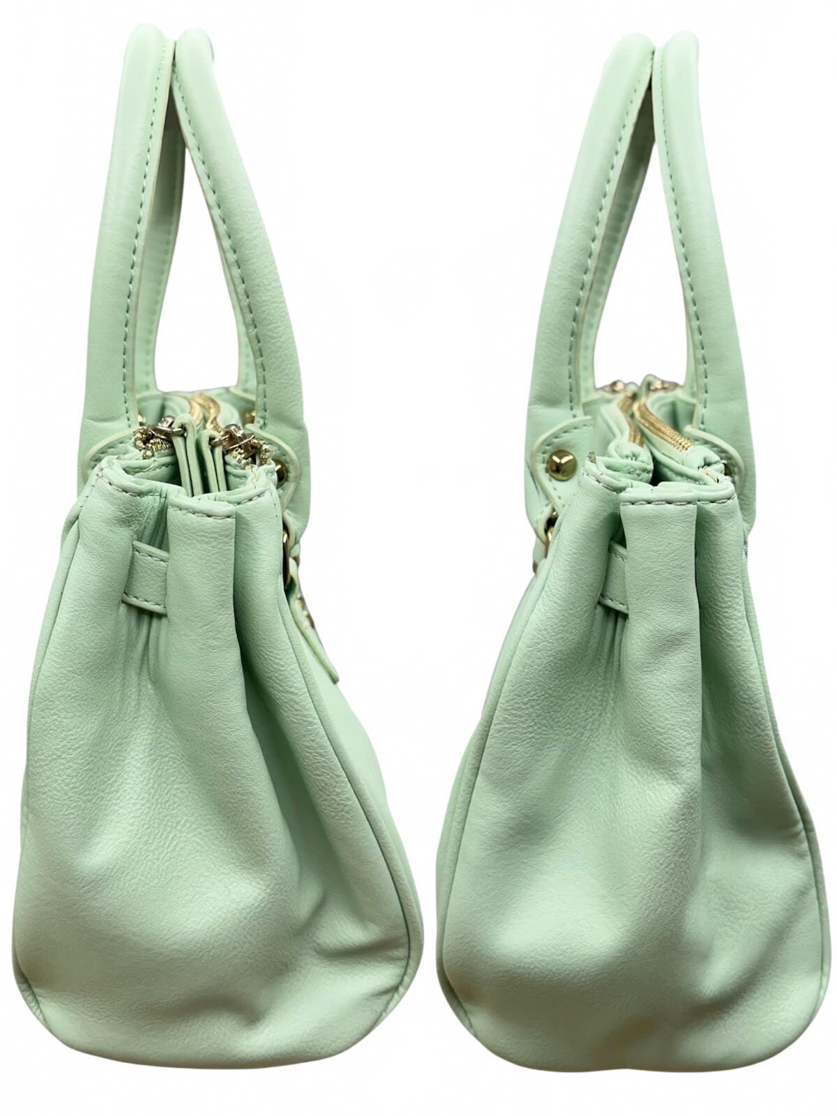 Mint Green Satchel Handbag with Gold Lock and Chain Strap
