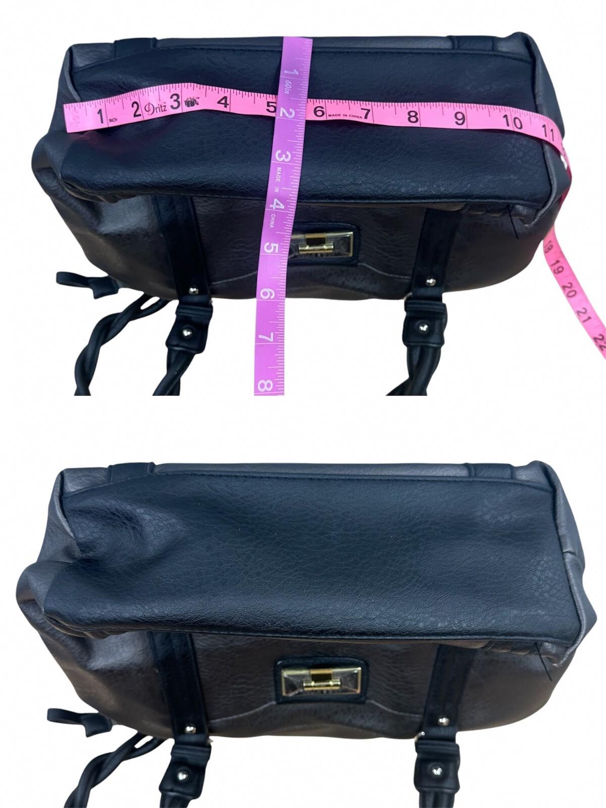 Rosetti Black Faux Leather Tote Bag with Braided Handles