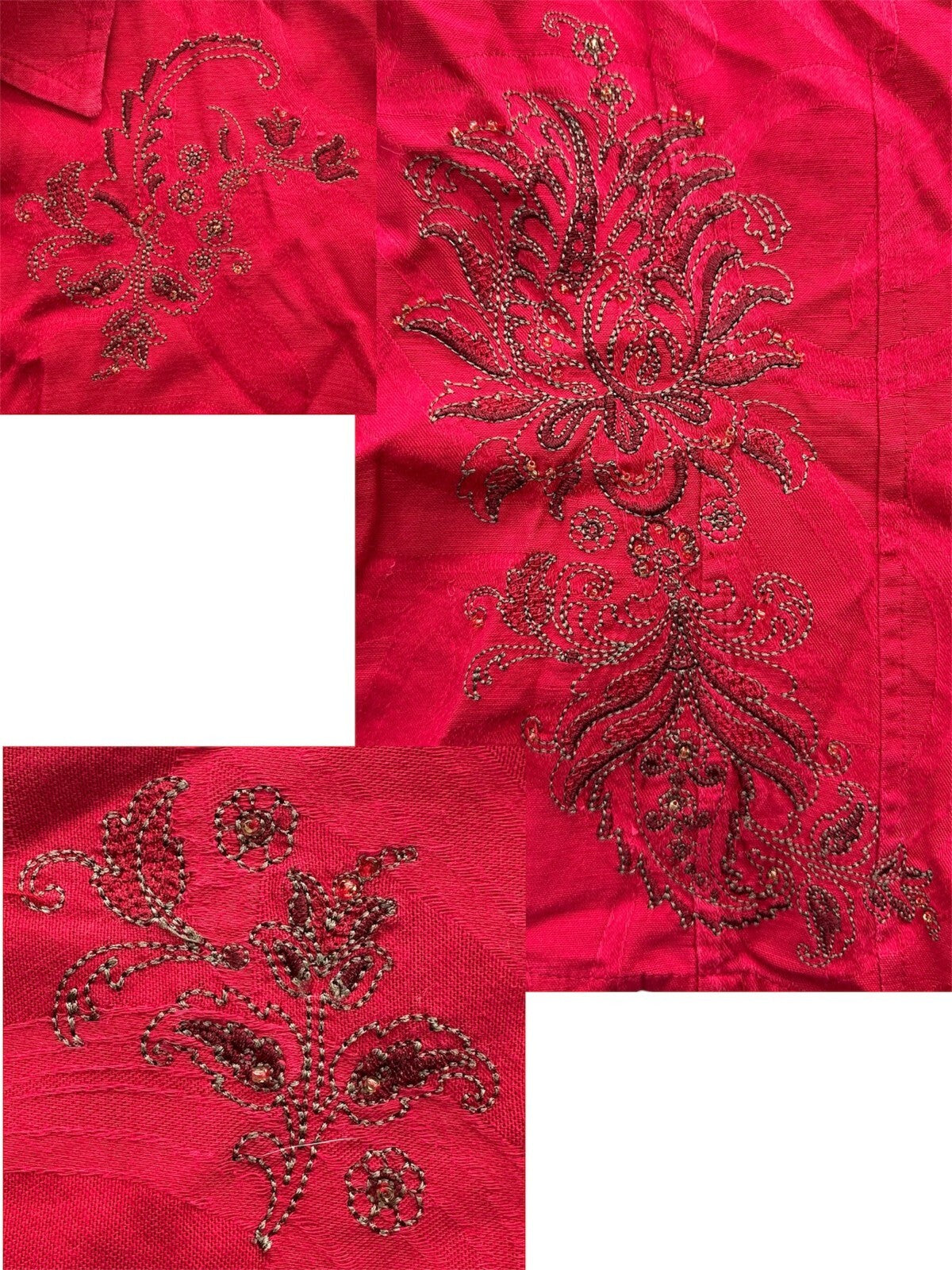 Christopher & Banks Red Embroidered Stretch Button Up Blouse