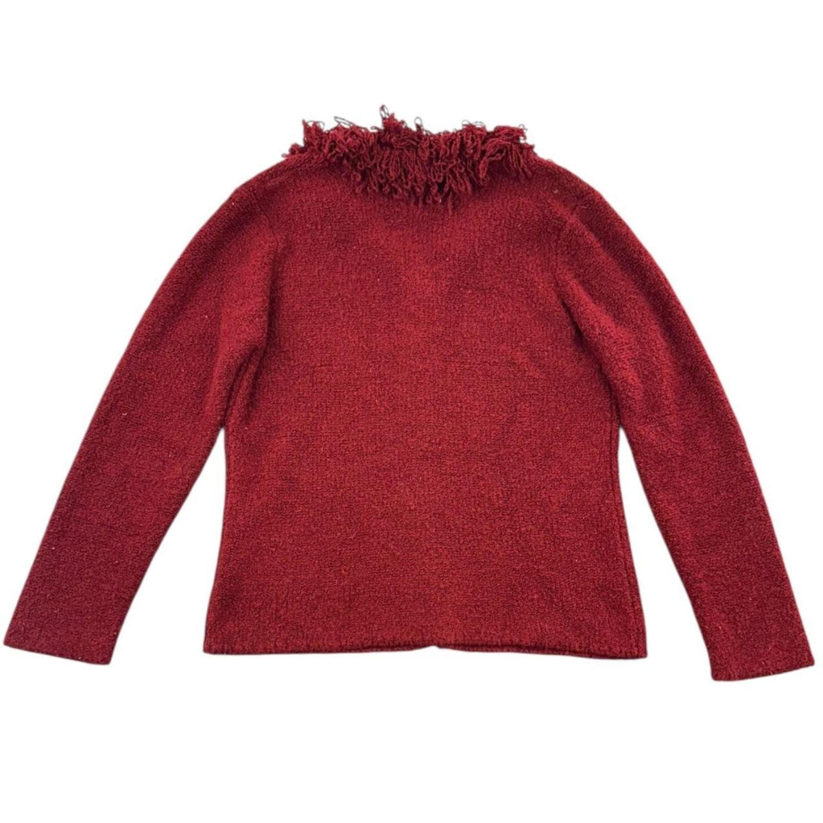 Dialogue Red Burgundy Y2K Cardigan Shaggy Fringe Collar Vintage Inspired Boho