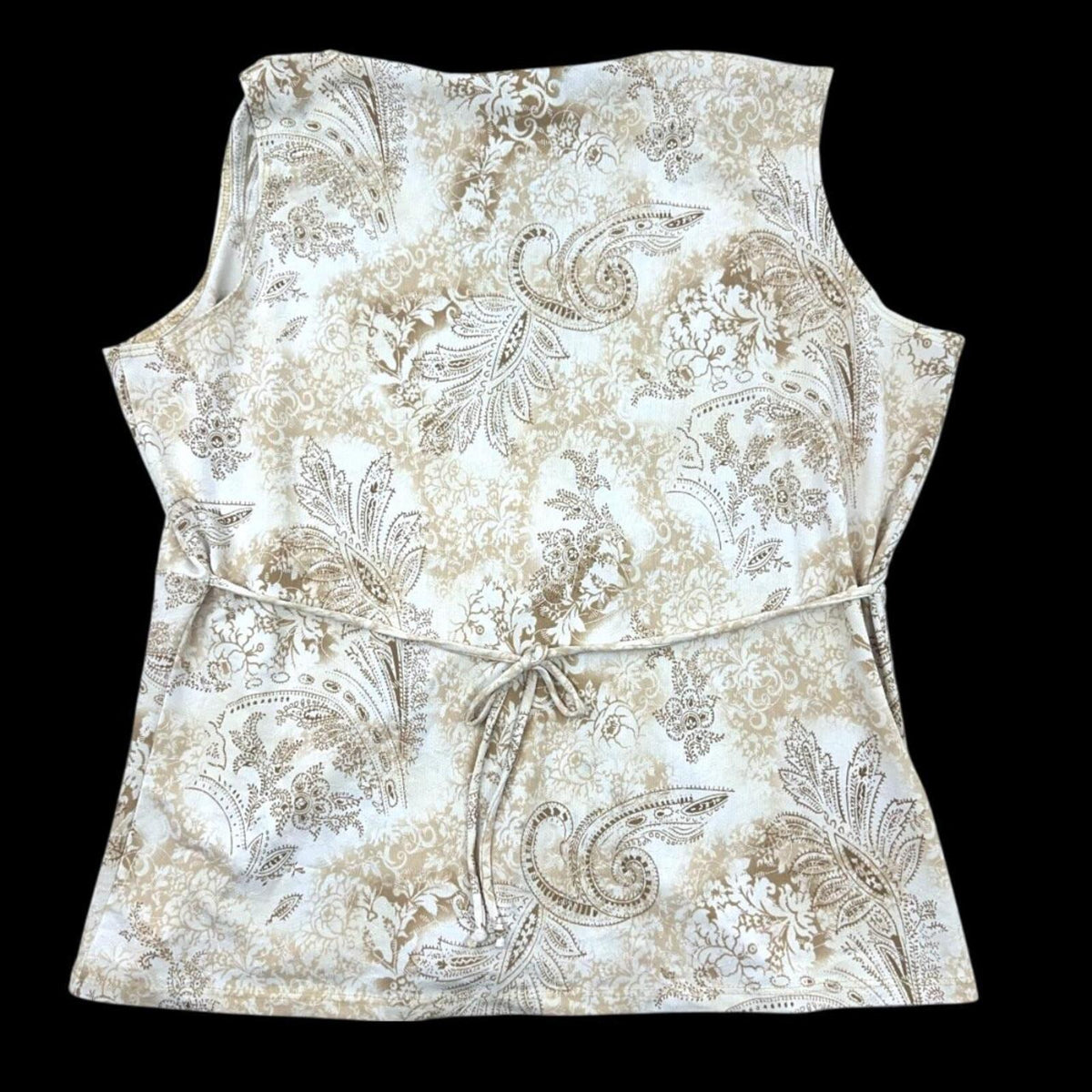 Kiwi Y2K Sleeveless Faux Wrap Paisley Top in Cream and Gold