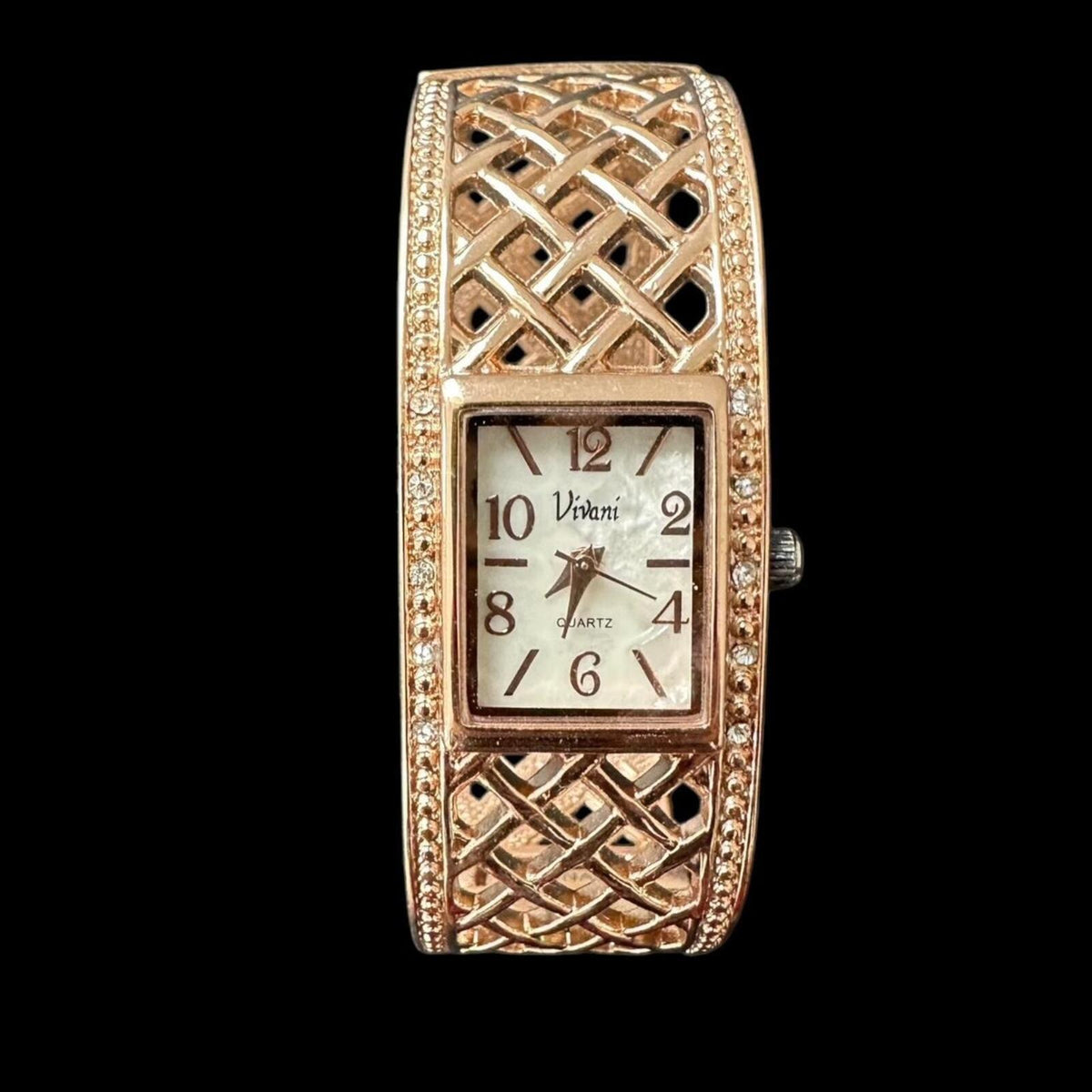 Vivani Rose Gold Tone Openwork Cuff Quartz Watch