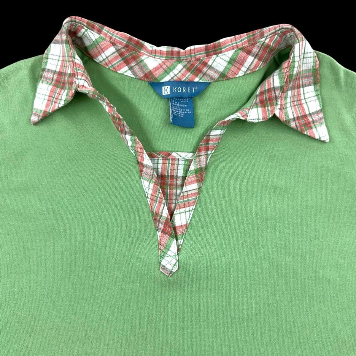 Vintage Koret Lime Green Polo Plaid Collar